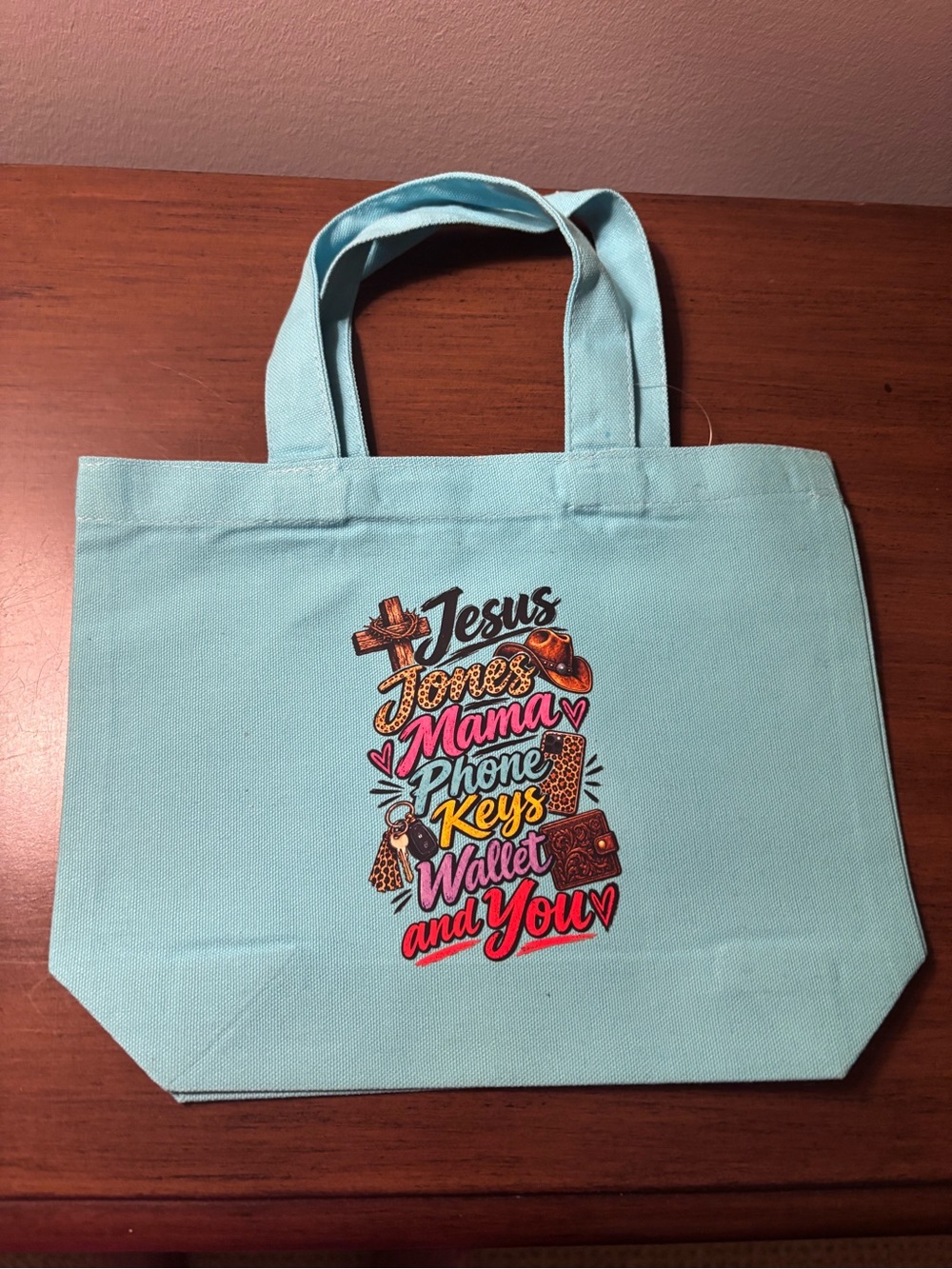 Light Blue Canvas Tote Bag with Graphic Text Laney Wilson Country Music